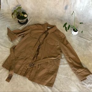 Toms X & Other Stories Brown Tan Safari Embroidered Shacket Jacket Medium